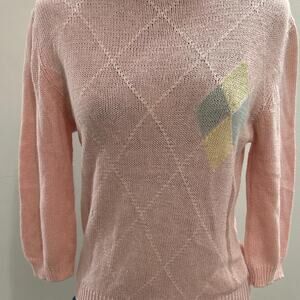 Vintage Rosanna Pastel Pink Argyle Knit Sweater